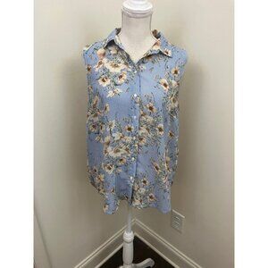 H&M Blue Striped Floral Print Sleeveless Button Up Top Size 8